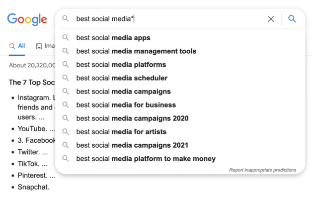 best social media* wildcard Google search