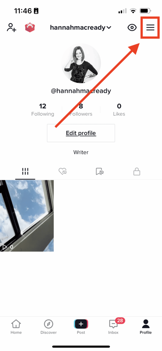 access tiktok settings from profile