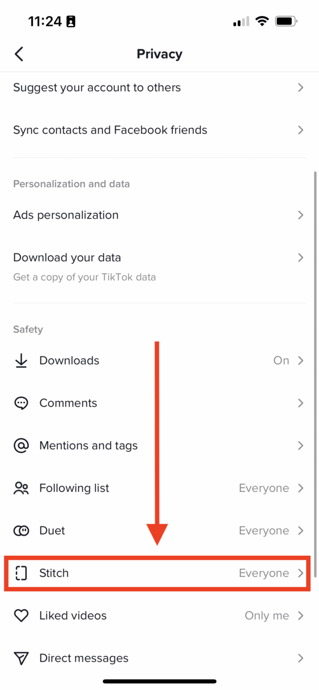 change stitch privacy settings on tiktok