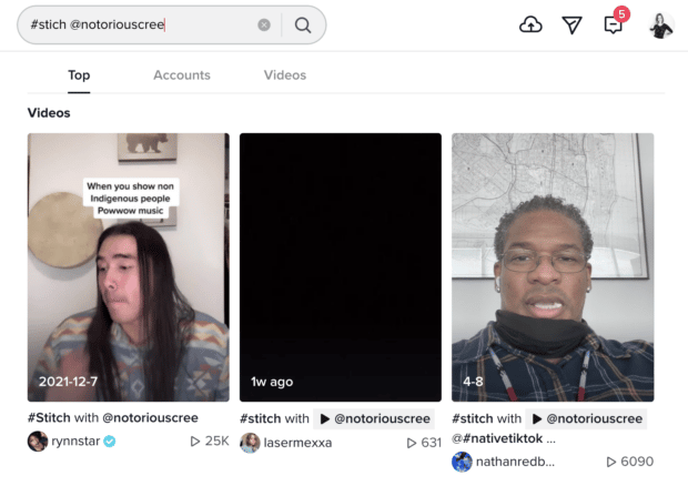 tiktok stitches featuring notorious cree