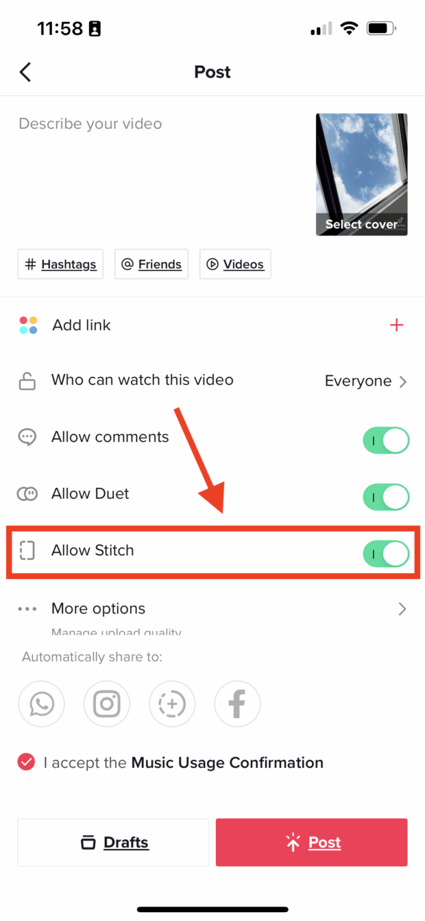 how to allow stitch on tiktok post