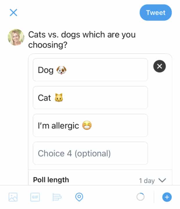 use up to 25 characters and emojis for each poll option