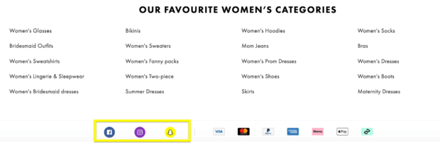 social sharing buttons on Asos