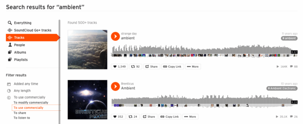 SoundCloud search results for "ambient"