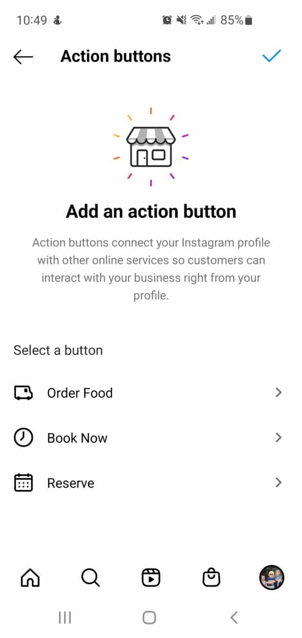 call to action buttons available for instagram business profiles