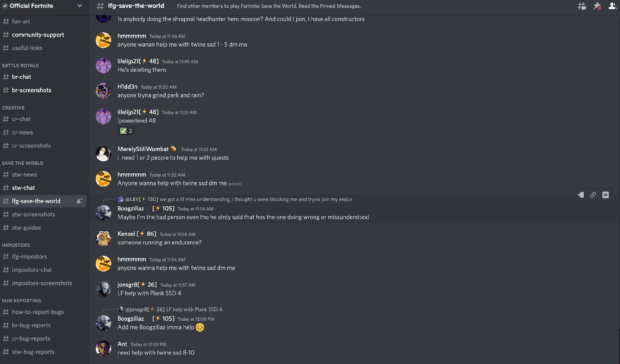 Fortnite looking for group channel in Discord