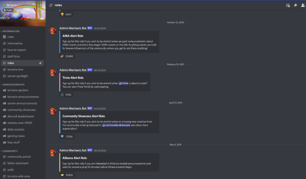 Terraria roles server on Discord