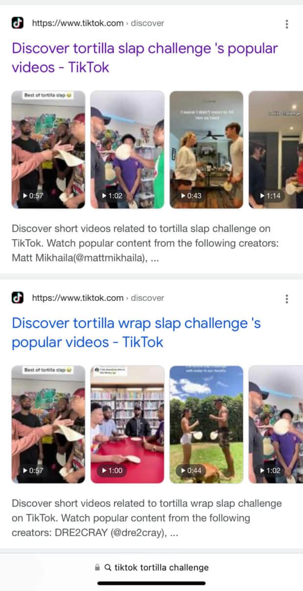 How to search on TikTok without an account Tortilla Wrap Challenge Google results