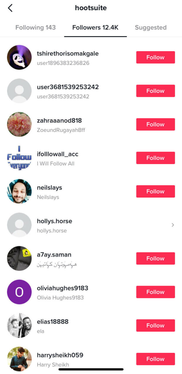 Search for followers on TikTok