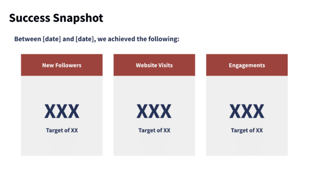 success snapshot shown in social media dashboard template