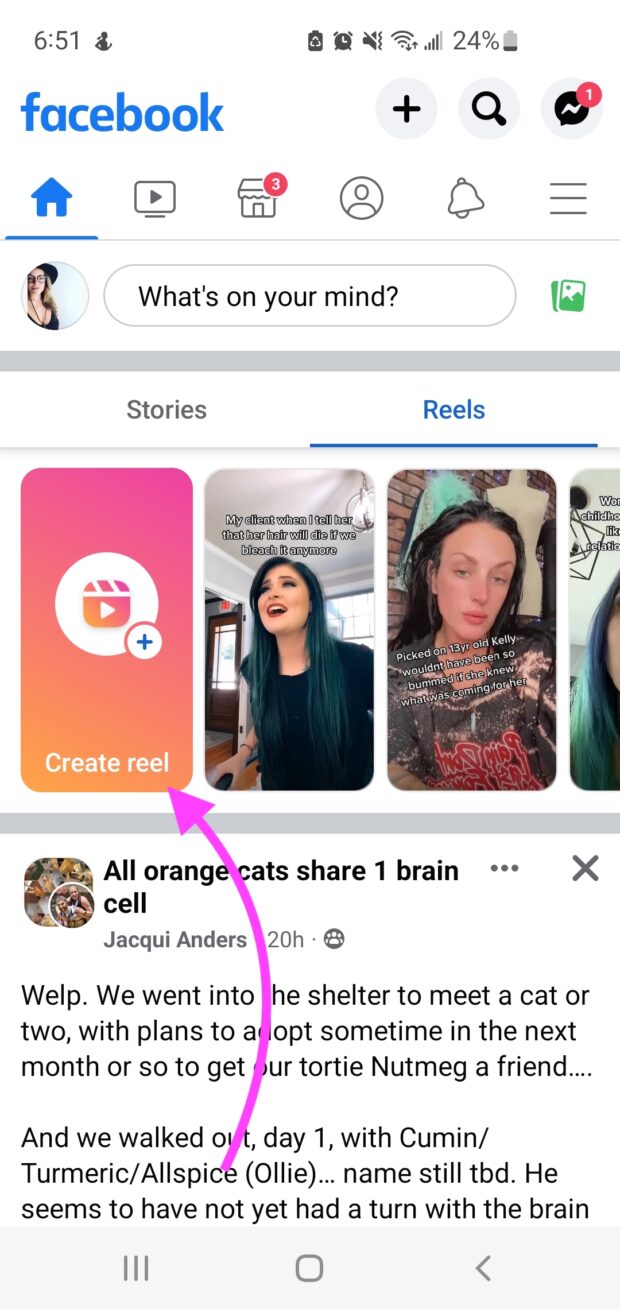 Create reel on Facebook feed