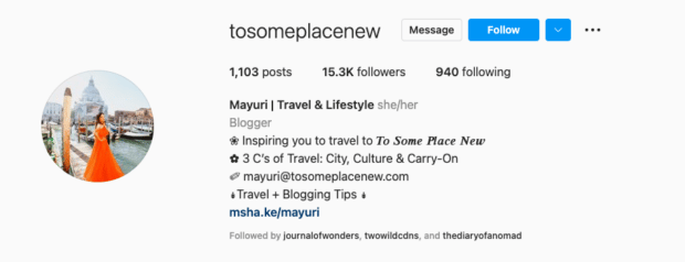 Mayuri travel and lifestyle blogger [instagram bio example]