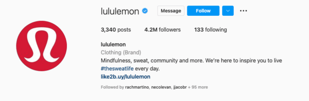 lululemon bio mindfulness sweat community and more [instagram bio example]