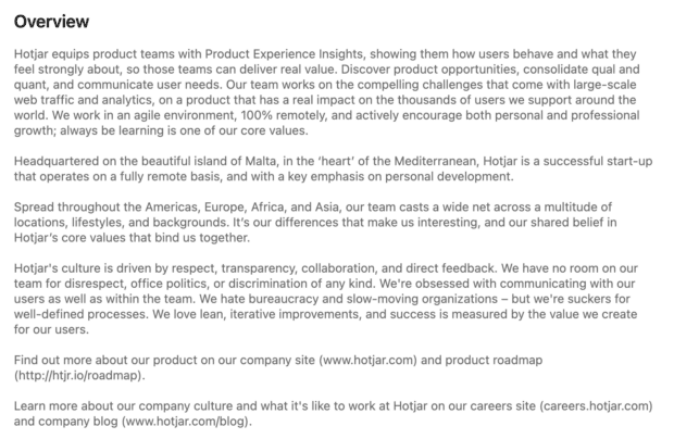 Hotjar product experience insights [linkedin bio example]