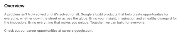 Googlers build products to solve problems [linkedin bio example]