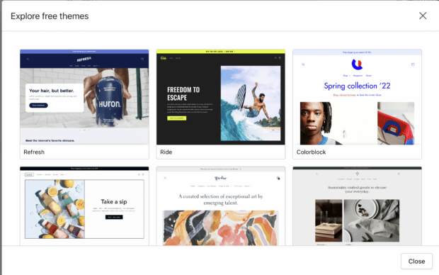explore free themes including refresh ride and colorblock