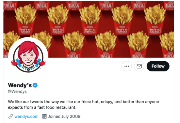 Wendy's bio tweets like fries hot crispy and better than