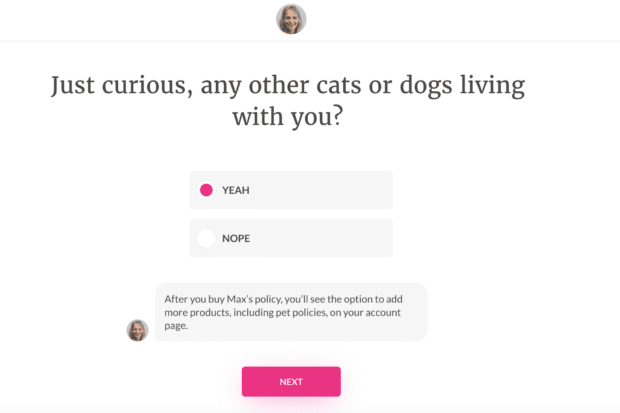 Lemonade’s Maya friendly virtual assistant dogs or cats question