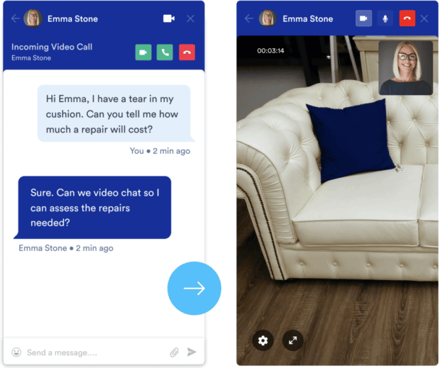 Emma Stone video chat couch product walkthrough