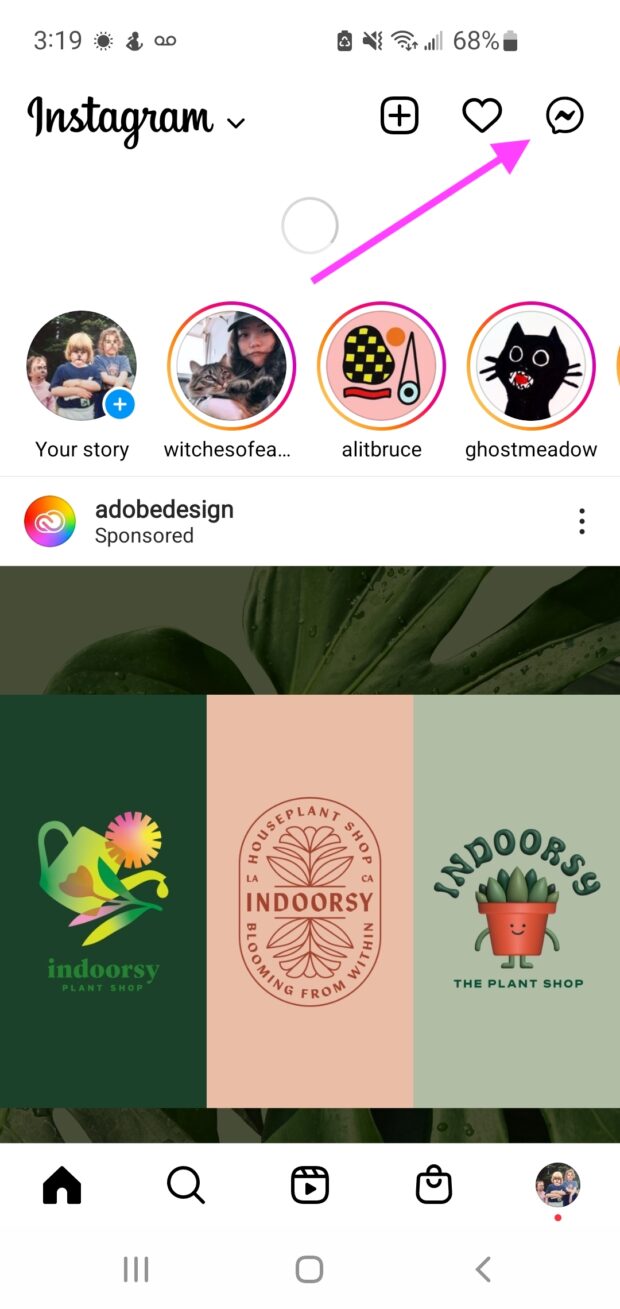 inbox top right corner of app