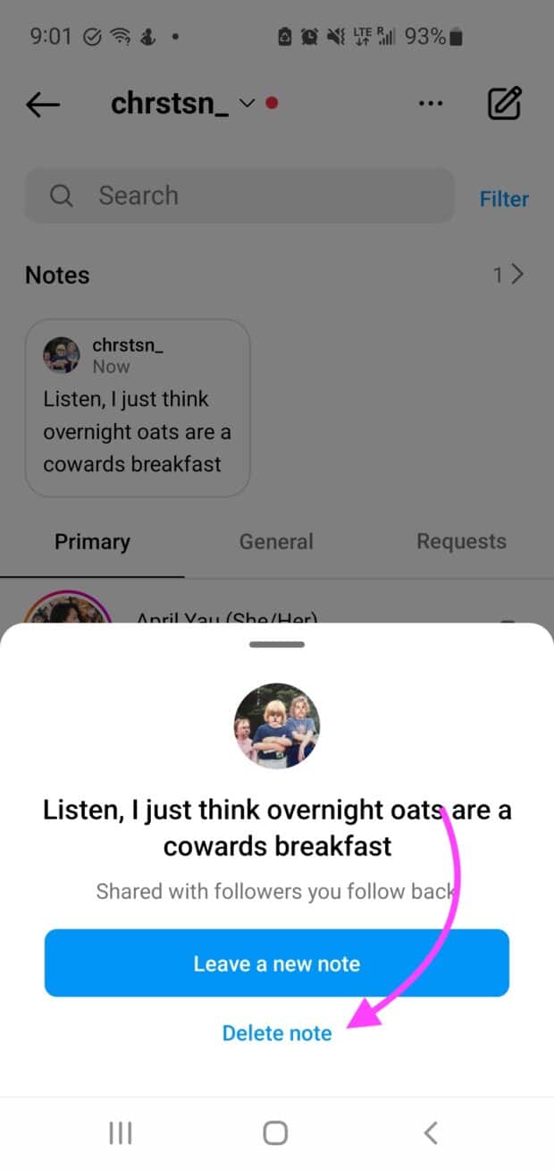 option to delete note