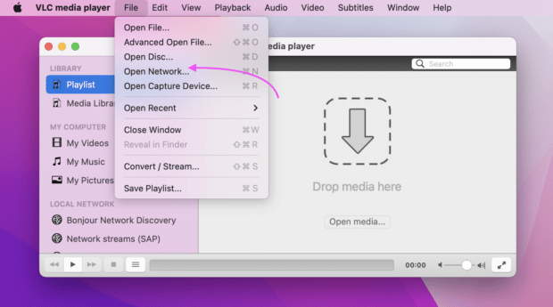VLC player file open network