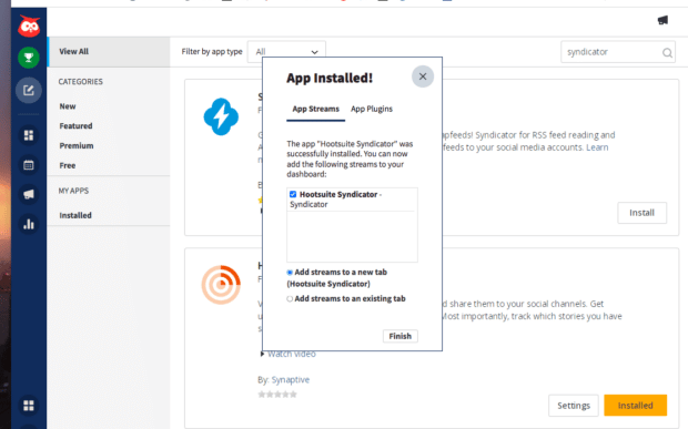 Hootsuite App Directory free RSS syndicator app