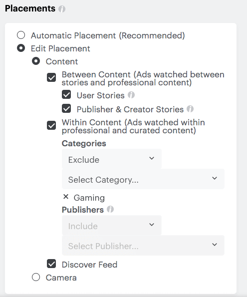 placement mode automatic (recommended) or manual