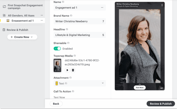 review and publish ad