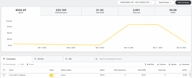 Snapchat Ads Analytics graph