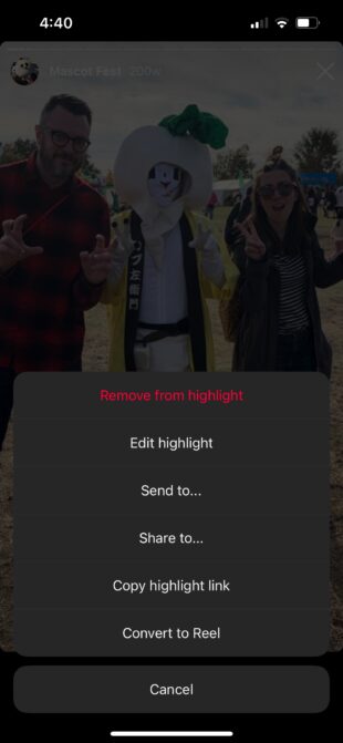 how to convert Instagram Stories highlight to Reel