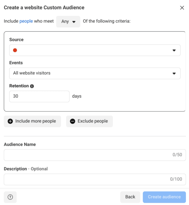 create website custom audience