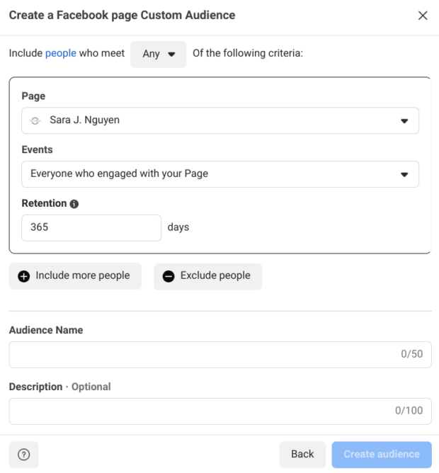 create Facebook page custom audience