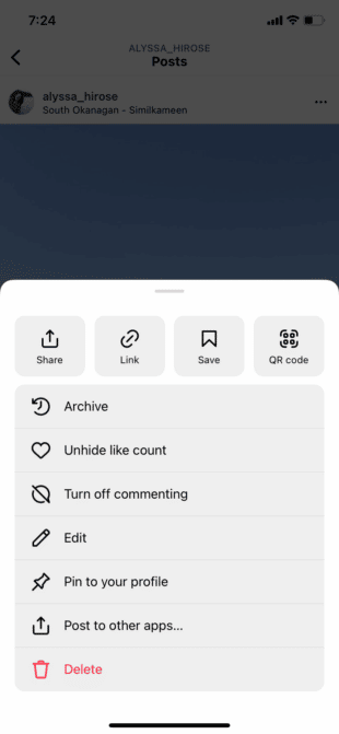 Post editing options on Instagram