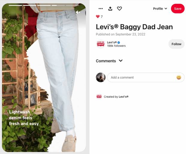 Shoppable pin from Levi's