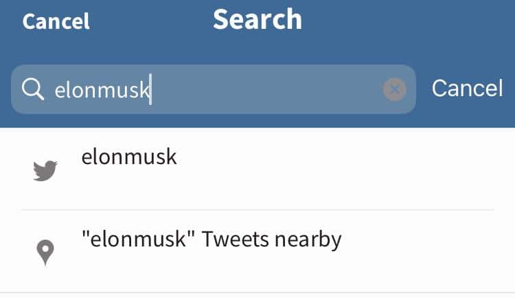 Twitter user search results on hootsuite mobile