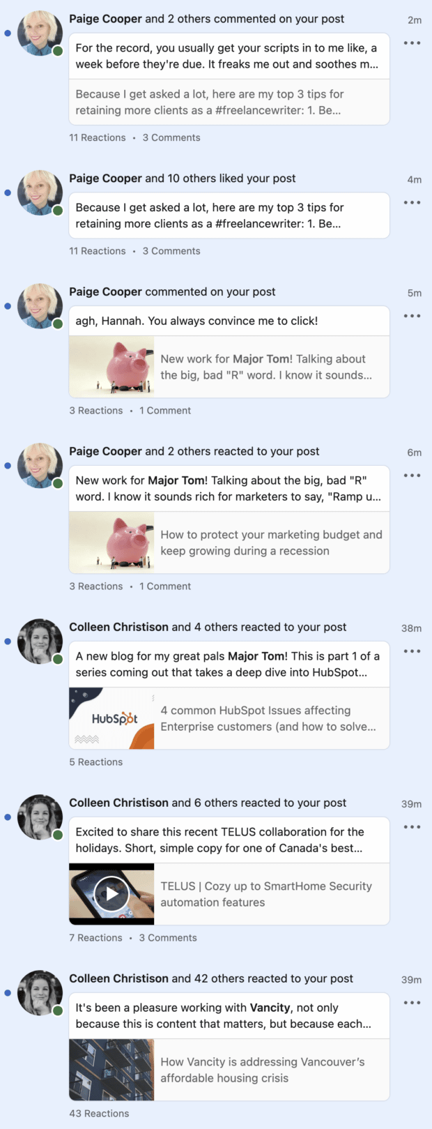 notifications on hannah macready linkedin