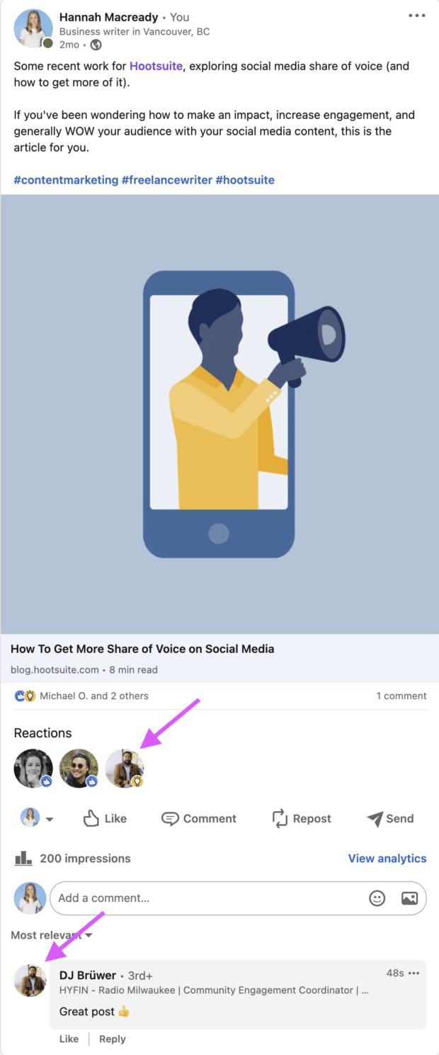 lempod users liking and commenting on linkedin post