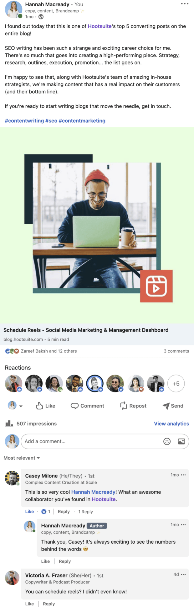 new likes and comments on post gained from manual linkedin pod