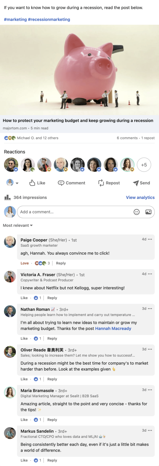 new likes and comments on post gained from linkedin group pod