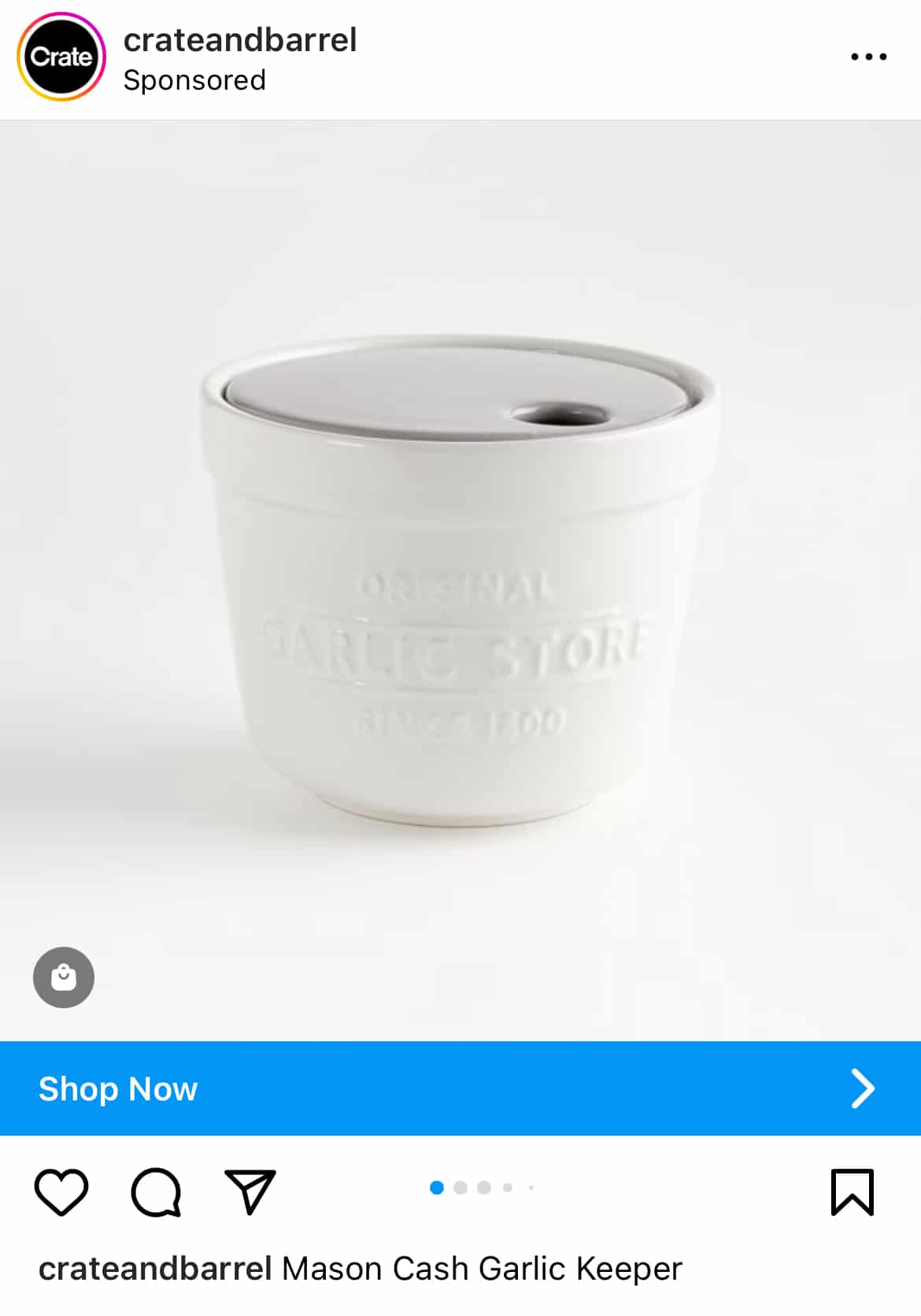 Crate and Barrel Instagram sponsored post