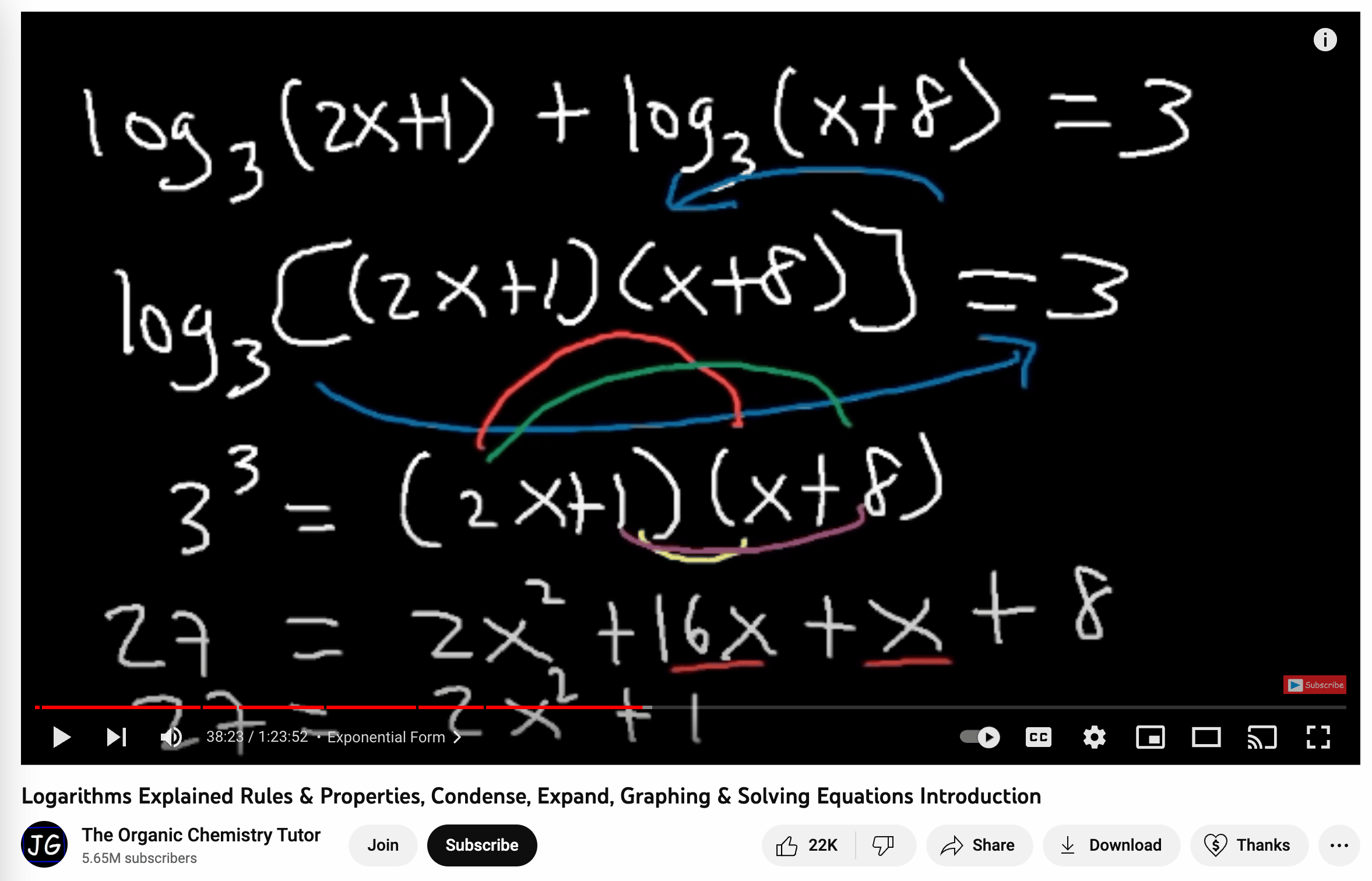 algebra tutorial on virtual blackboard in youtube video