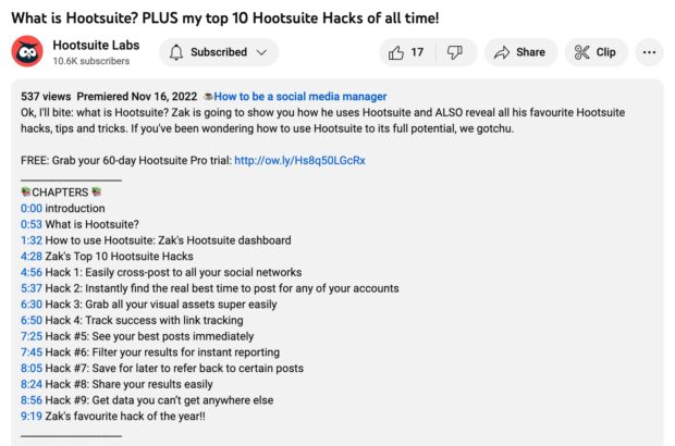 Hootsuite Hacks video timestamps