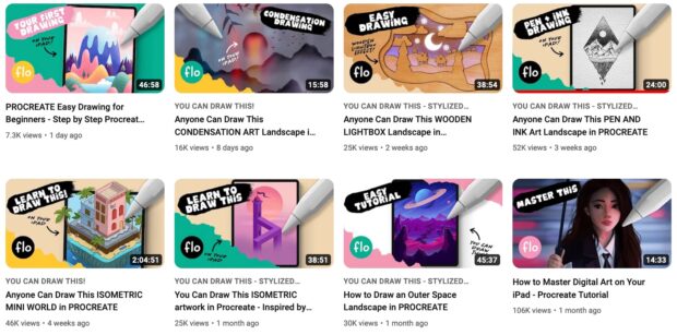 Art with Flo common colour palette video thumbnails