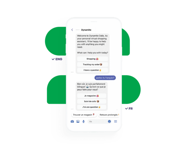 Groupe Dynamite bilingual chatbot French and English
