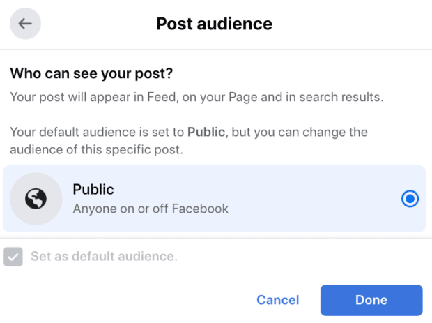post audience privacy set to public