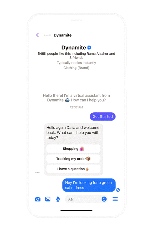 Dynamite clothing AI-powered chatbot