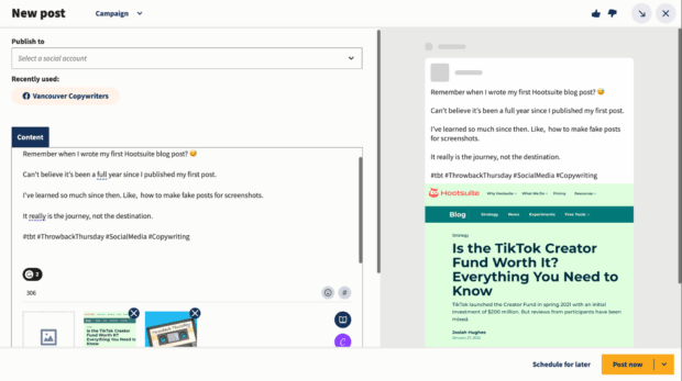 customize caption TikTok Creator Fund first post throwback Hootsuite Composer