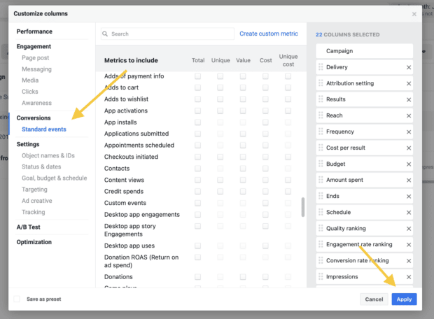 fb ads manager define conversions