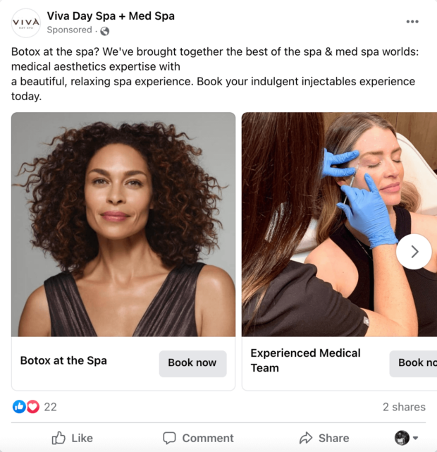 Viva Day Spa Facebook ad with botox information